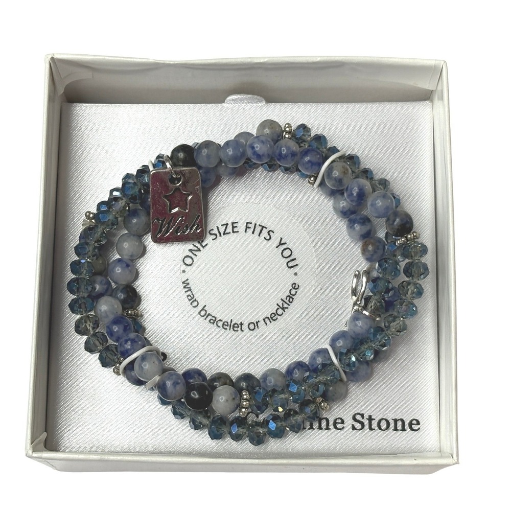 Macy's Wishbone Wish Sodalite Wrap‎ Bracelet Necklace Blue Crystals 24 Inches